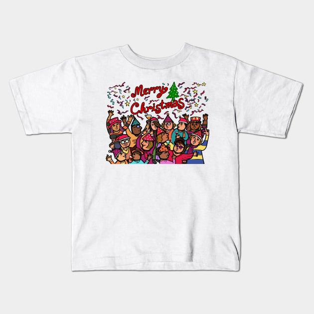 A crowd of diversity of people celebrate Christmas holidays party Kids T-Shirt by Nalidsa